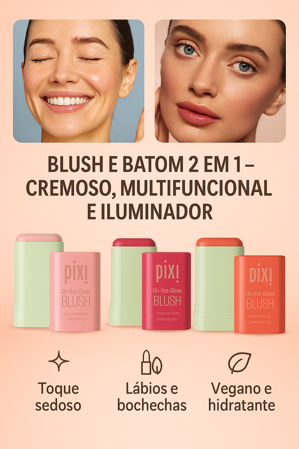 Pixi Batom & Blush Cremoso 2 em 1 – Toque Sedoso, Acabamento Fosco Natural, Ideal para Lábios e Maçãs do Rosto