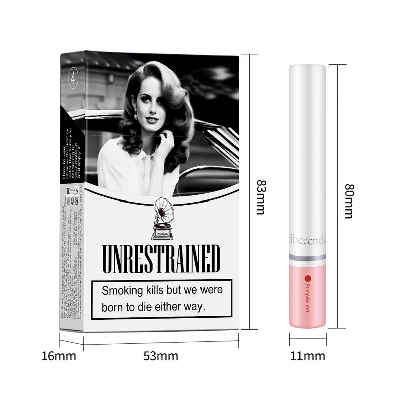 Kit com 4 Gloss Labiais em Formato de Cigarro – Acabamento Matte Aveludado, À Prova d’Água, Longa Duração e Não Transfere