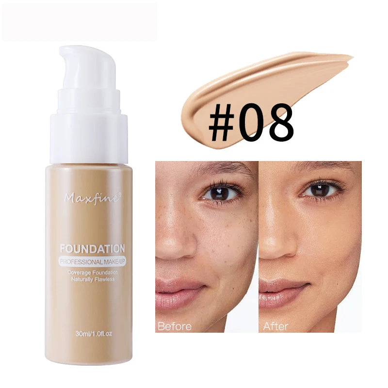 Base Líquida Profissional – Alta Cobertura, Resistente à Água e ao Suor, com Efeito Corretivo Impecável ✨