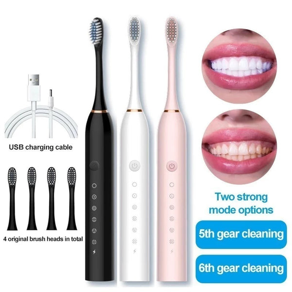 Escova Dental Elétrica USB Carga 6 Engrenagem À Prova D'água 4 Escovas Cabeças De Substituição